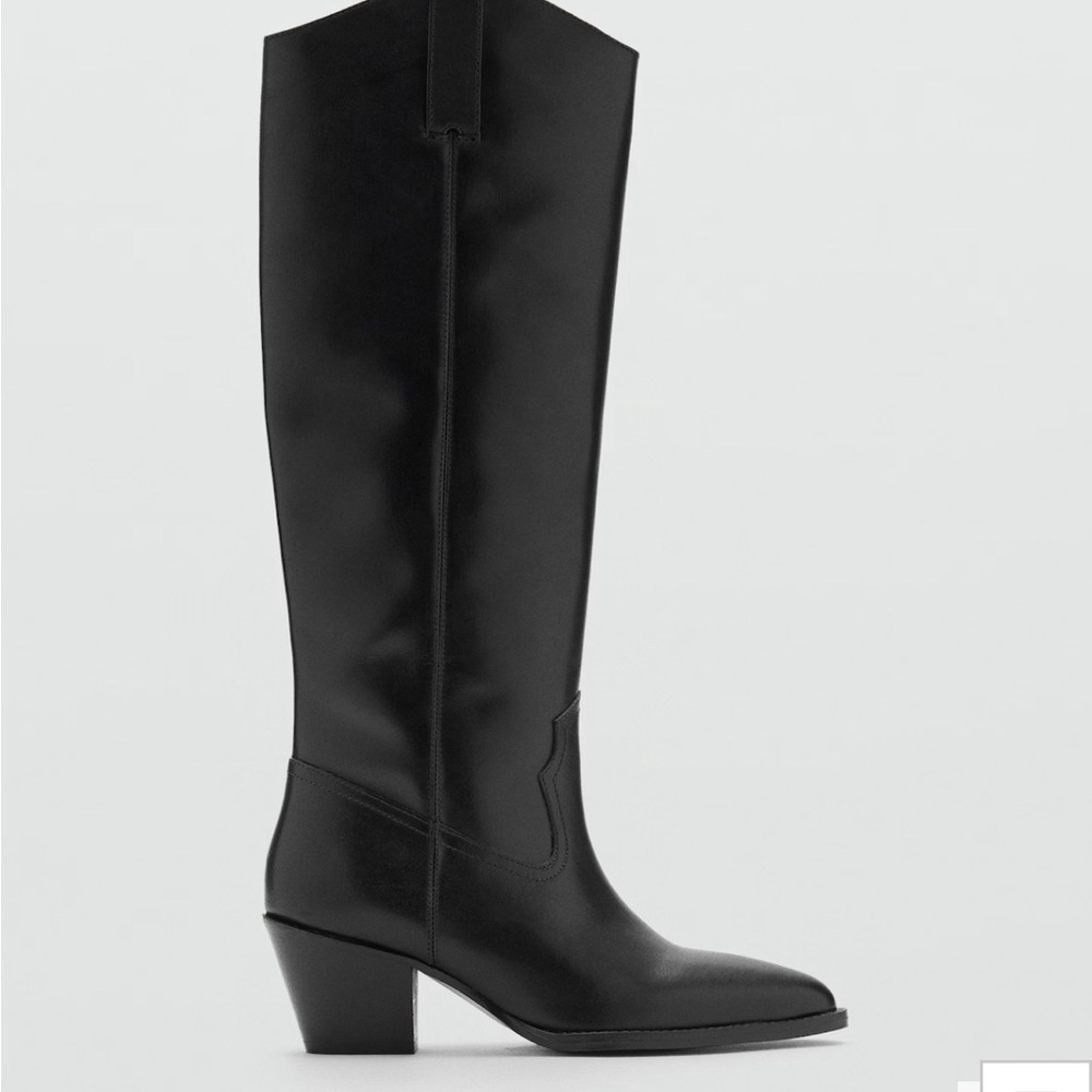 Mango Black Leather Cowgirl Boots